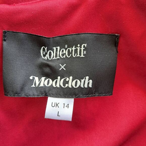 Collectif x Modcloth Pinup Whim Red Peplum Top Size 10 holiday - Picture 5 of 12